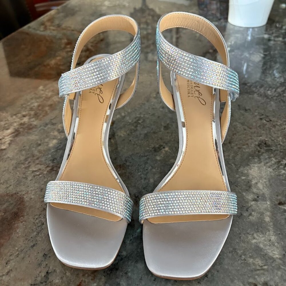Jewel Bagley Mischka Rhinestone Shoes With Velcro Closure Size 8M